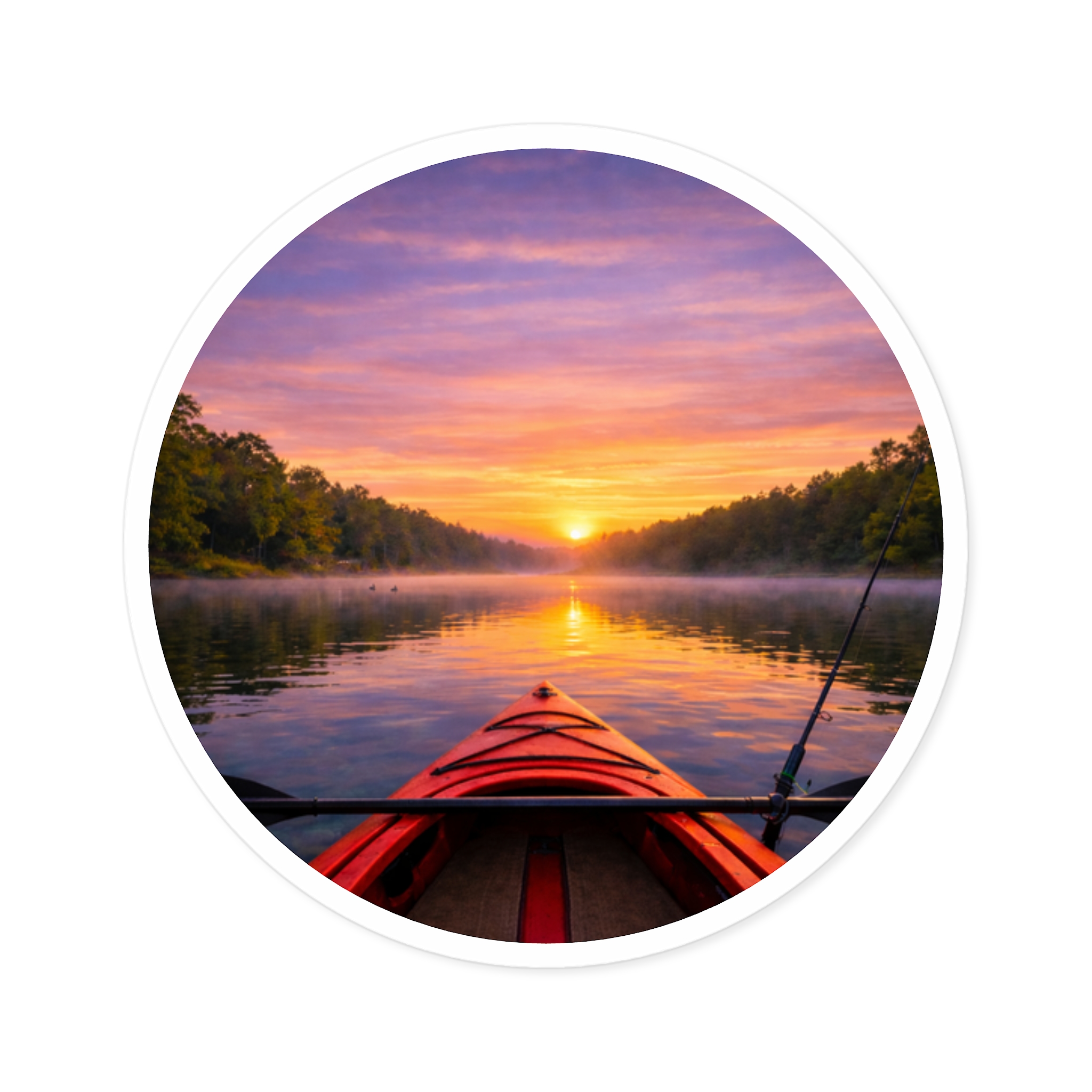 Round Sticker – Kayak on the Lake